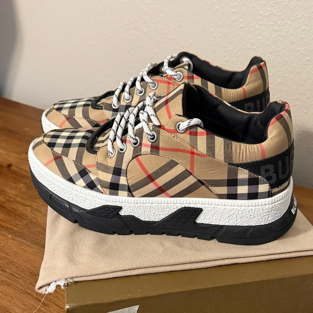 Burberry Beige and Black Check Sneakers - Picture 4 of 8